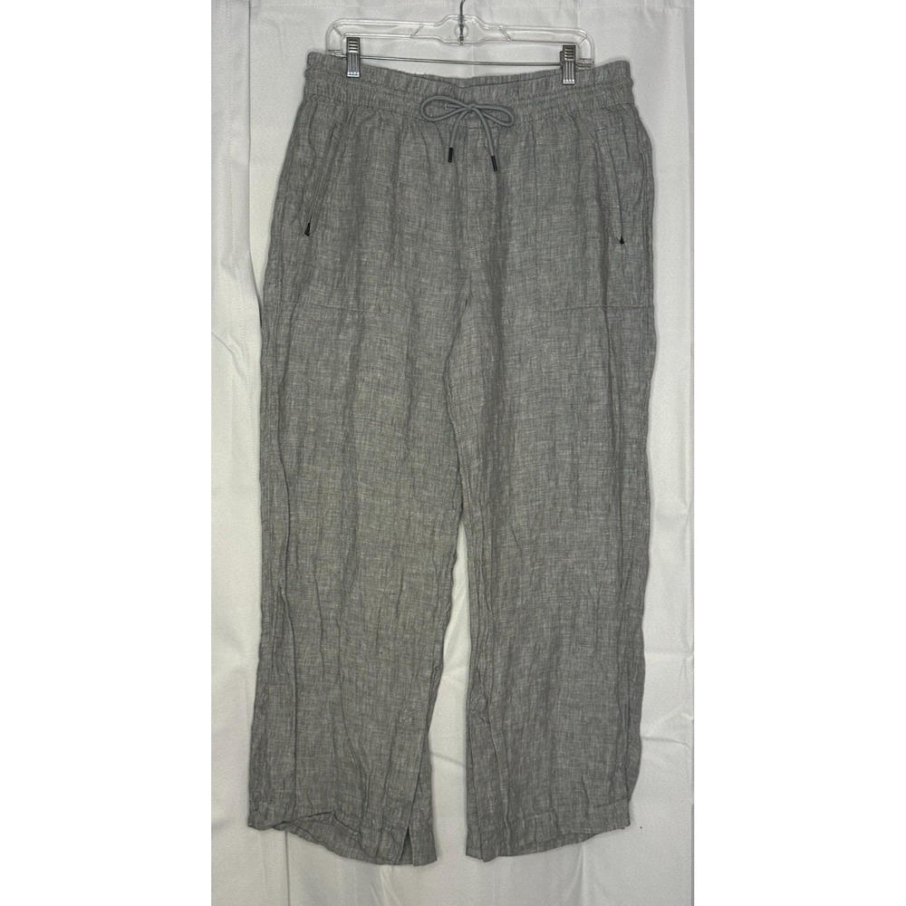 Athleta Retreat Linen High Rise Wide Leg Pants Gray L 100% Linen Casual Travel